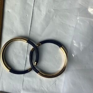 Gold Tone Infinity Link Bangle Bracelet Set Navy Blue Accent‎ Women's Fashion